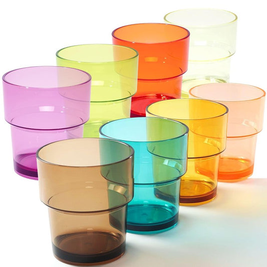 WowProLiv 14 oz Plastic Stackable Drinking Tumblers, BPA-Free, Dishwasher Safe, Durable Shatterproof Reusable Kid Cups, Everyday Water/Juice Glasses for Indoor/Outdoor (Set of 8, Gift Box)