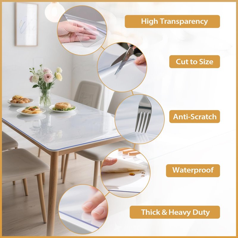 ProsperJoyChant Clear Table Protector 36 x 60 Inch, 1.4mm Thick Waterproof PVC Plastic Table Cover, Durable Table Pad for Dining Room, Kitchen, Writing Desk, and Coffee Tables