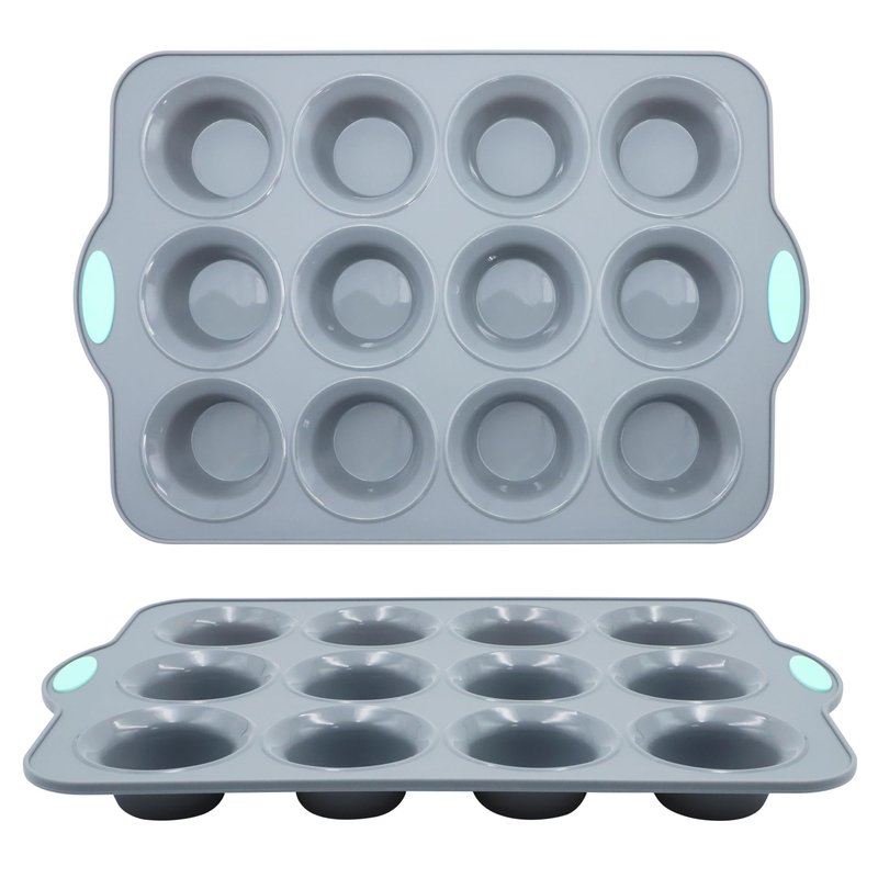 To encounter 2Pack Silicone Muffin Pan with Metal Frame, 12 Cup Regular Size Cupcake Pan, Non-Stick Baking Tray, Food Grade Baking Molds for Oven, Dishwasher Safe