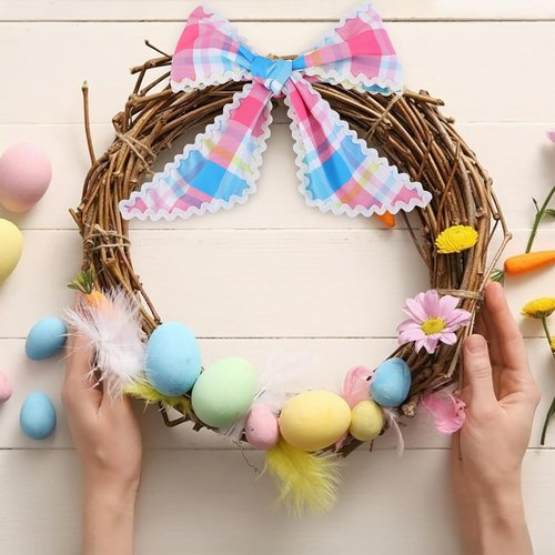 DYSHAYEN Wreath Sash - Canvas RIC Rac Trim for Front Door | Rainbow Gingham Indoor/Outdoor Decor