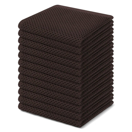 Homaxy 100% Cotton Waffle Weave Kitchen Dish Cloths, Ultra Soft Absorbent Quick Drying Dish Towels, 12 x 12 Inches, 12-Pack, Dark Brown