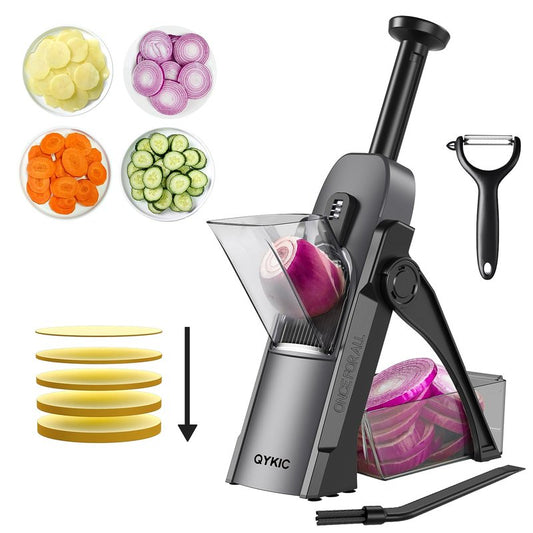 QYKIC Safe Mandoline Slicer Vegetable Chopper Potato Food Cutter,Thickness Adjustable 0.1-8 mm Veggie Dicer Kitchen Chopping Artifact for Fast Meal prep (White)