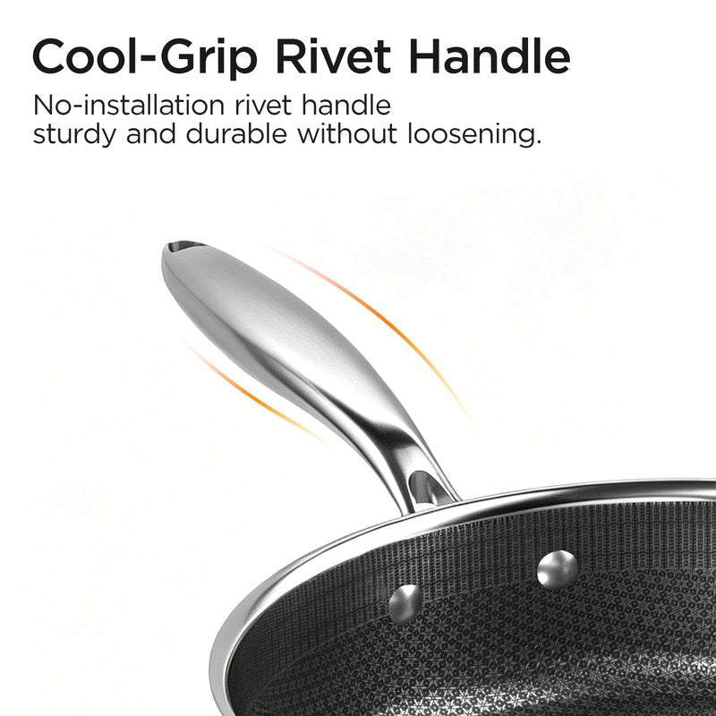 COOKER KING 3.6-Quart Hybrid Stainless Steel Sauté Pan with Lid, 10" Tri-Ply Clad Deep Frying Pan, Non-Stick & Non-Toxic Skillet for Egg, Cake, Seafood, Induction Compatible, Oven & Dishwasher Safe