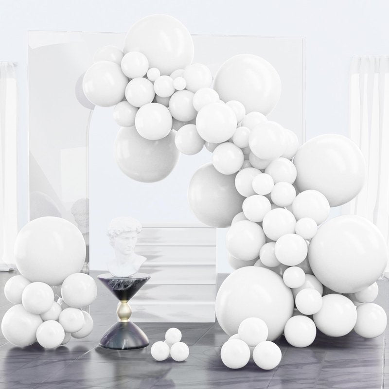 PartyWoo White Balloons 100pcs Different Sizes Pack of 18 12 10 5 Inch Matte White Latex Balloon Arch Kit Garland for Wedding Bridal Graduation Baby Shower Birthday Party Decorations White-Y13