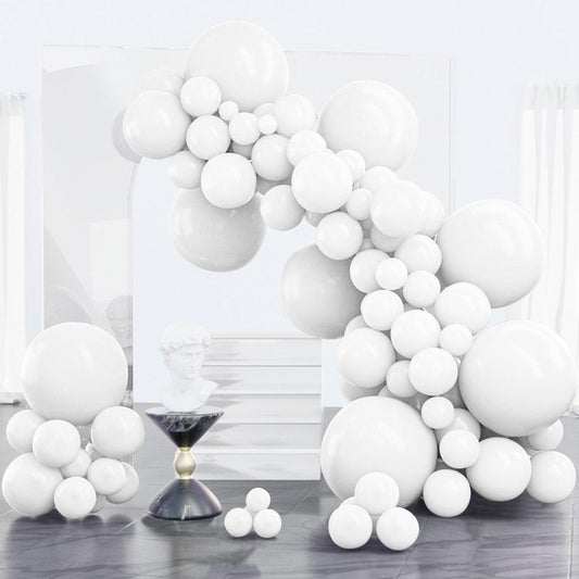 PartyWoo White Balloons 100pcs Different Sizes Pack of 18 12 10 5 Inch Matte White Latex Balloon Arch Kit Garland for Wedding Bridal Graduation Baby Shower Birthday Party Decorations White-Y13