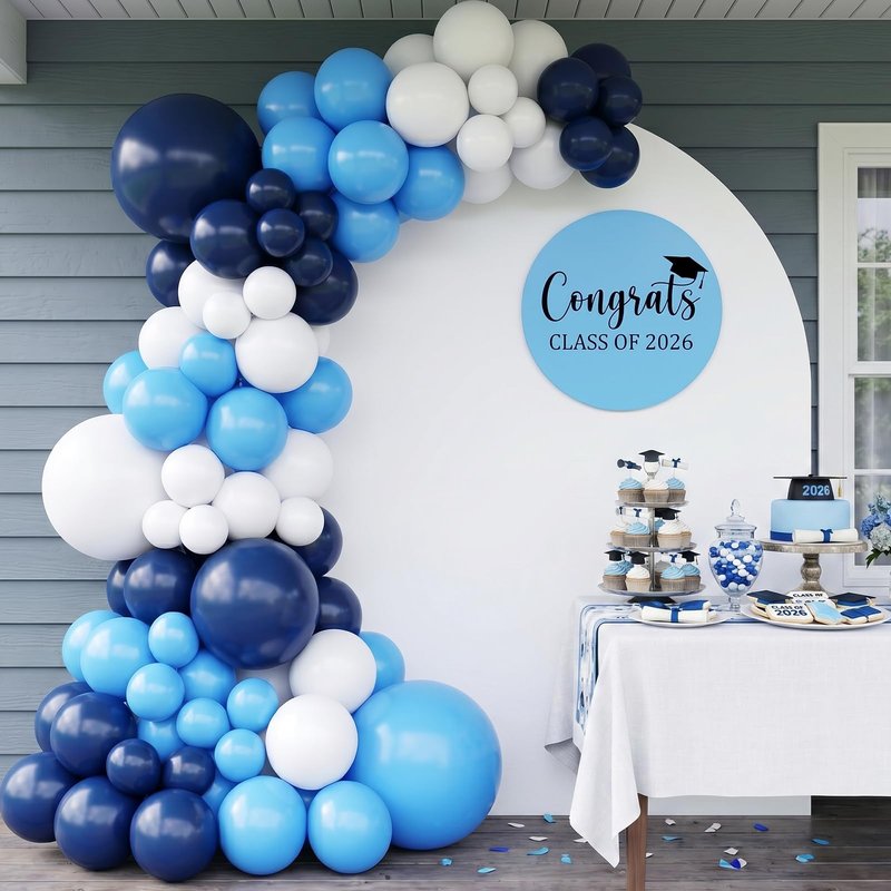 RUBFAC Light Blue Balloons 129pcs Different Sizes 18 12 10 5 Inch for Garland Arch, Sky Blue Balloon for Graduation Birthday Gender Reveal Baby Shower Party Decoration