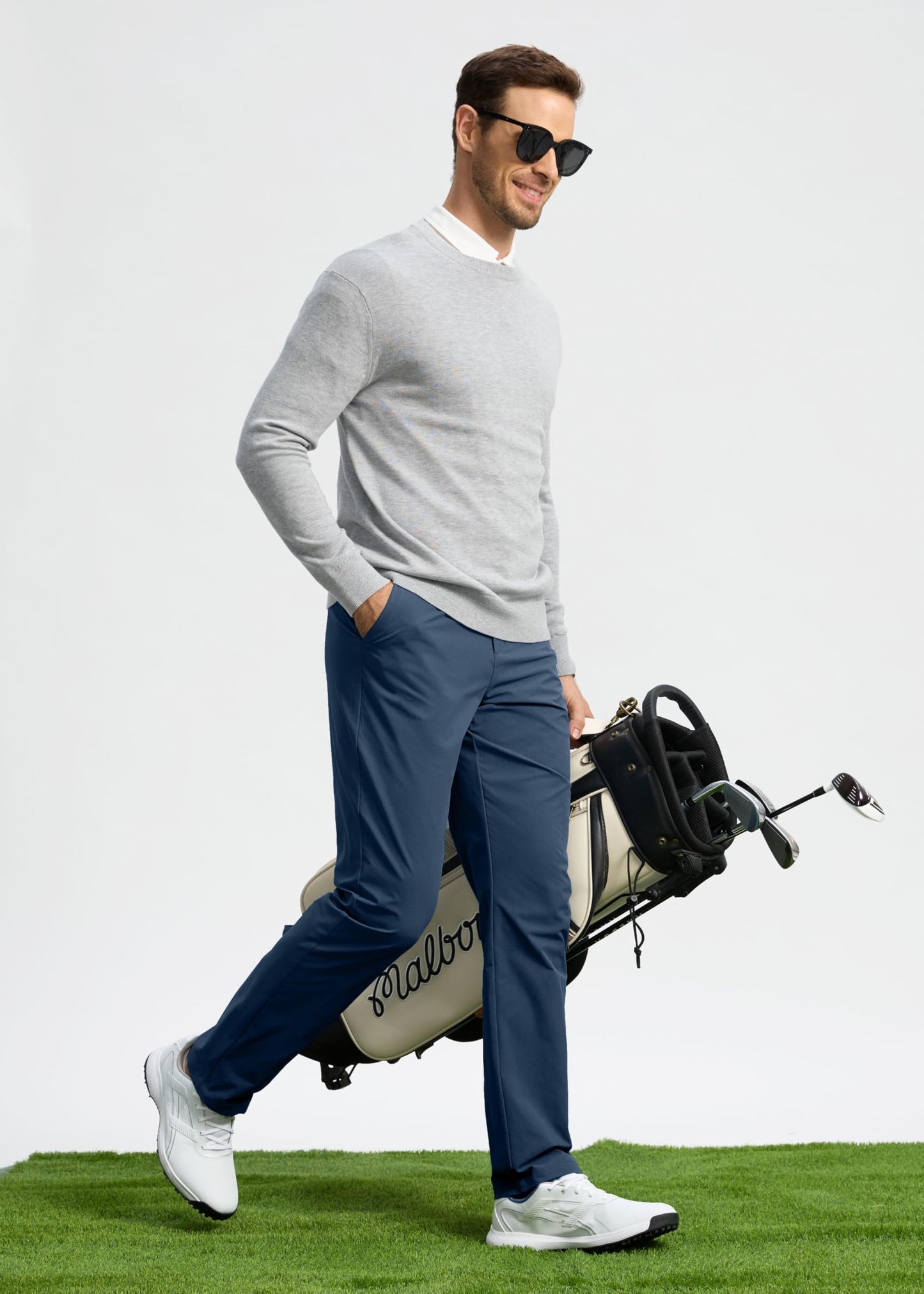 Pudolla Men's Golf Pants Stretch Work Pants for Men Dress Comfy Pants 30 Lightweight Quick Dry Casual Trousers(Navy 30Wx30L)