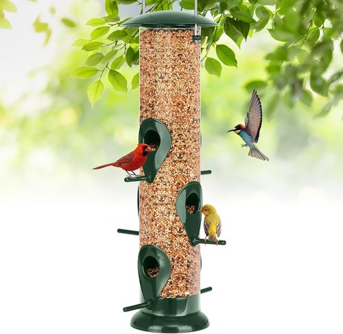 FEED GARDEN Metal Bird Feeder - 6-Port Squirrel-Proof Tube Feeder, Weather Resistant, 13 Inch