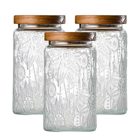 Adodeen 3-Pack 32oz Vintage Glass Jar With Lid, Glass Storage Containers, Airtight Kitchen Storage Containers For Sugar, Coffee, Tea, Spice, Flour, Candy Cookie, Pasta, Cereal