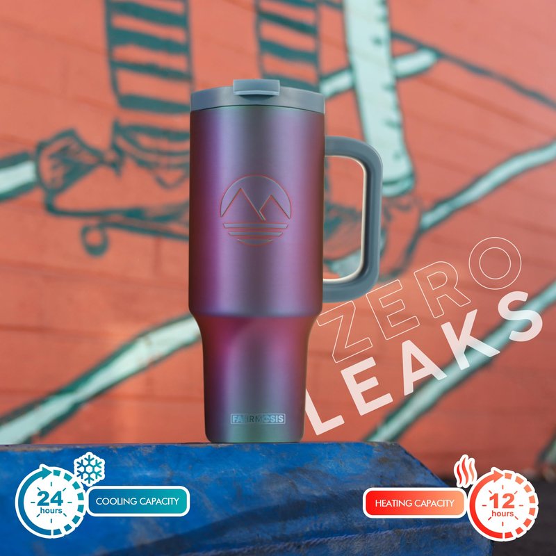 FAHRMOSIS 40 Oz Tumbler with Handle and Straw Insulated Cup that Fits in Cup Holder for Hot & Cold Drinks Leak Proof Tumbler with Straw Stainless Steel Travel Mug for Men & Women - Violet