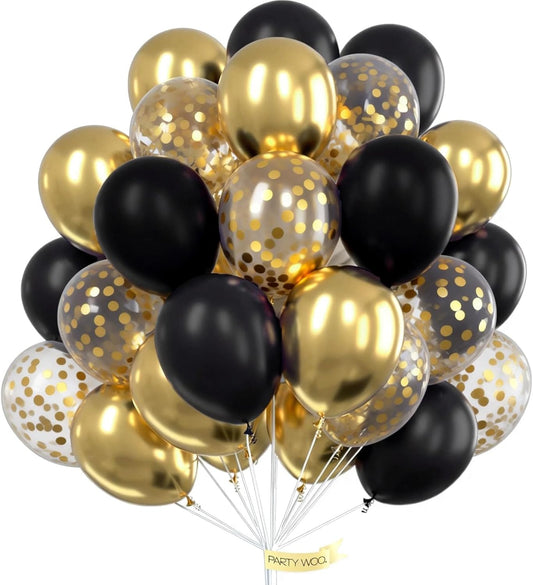 PartyWoo Gold and Black Balloons - 100pcs 12-Inch Metallic Balloons for Celebrations & Events