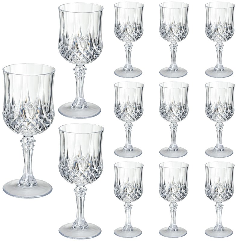 XKXKKE 12 Pcs Transparent Plastic Wine Glasses, Plastic Water Goblets for Parties, Stemmed Drinking Glasses for Wedding Reception, Grand Event Party Bar Supplies Reusable Drinking Cups
