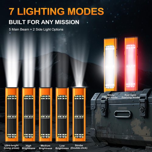 Ciwuzxs Solar/Rechargeable Flat Flashlights, 900 Lumens EDC Tactical Flashlight, Multi Function LED Small Flashlight, 7 Modes IP65 Waterproof for Home, Camping,and Emergency Use (Orange)