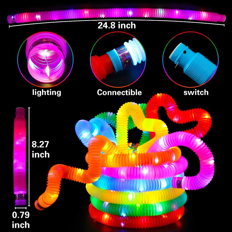 Siwarm 24 Pcs Glow Sticks Toys for Kids, LED Light Up Pop Tubes/Bracelet Party Favors for Kids,Glow in The Dark Party Supplies, Birthday Gifts Xmas Stocking Goodie Bags Stuffers Boys Girls