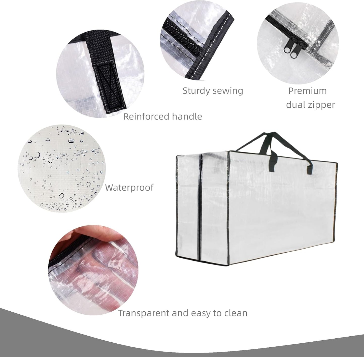 Skiennix Heavy Duty Moving Bags - Extra Large Clear Storage with Zipper & Handles | 3 Pack for Easy Packing