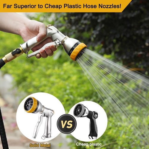 FANHAO Heavy-Duty Metal Garden Hose Nozzle - 7 Spray Patterns for Watering, Car Washing & Pet Showering