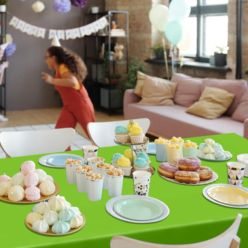 QZYL 2 Pack Table Cloths for Rectangle Table, 108 x 54 Inches Light Green Plastic Tablecloth, Disposable Rectangle Tablecover Tear Resistant Party Tablecloths, Decorative Party Decorations for Home