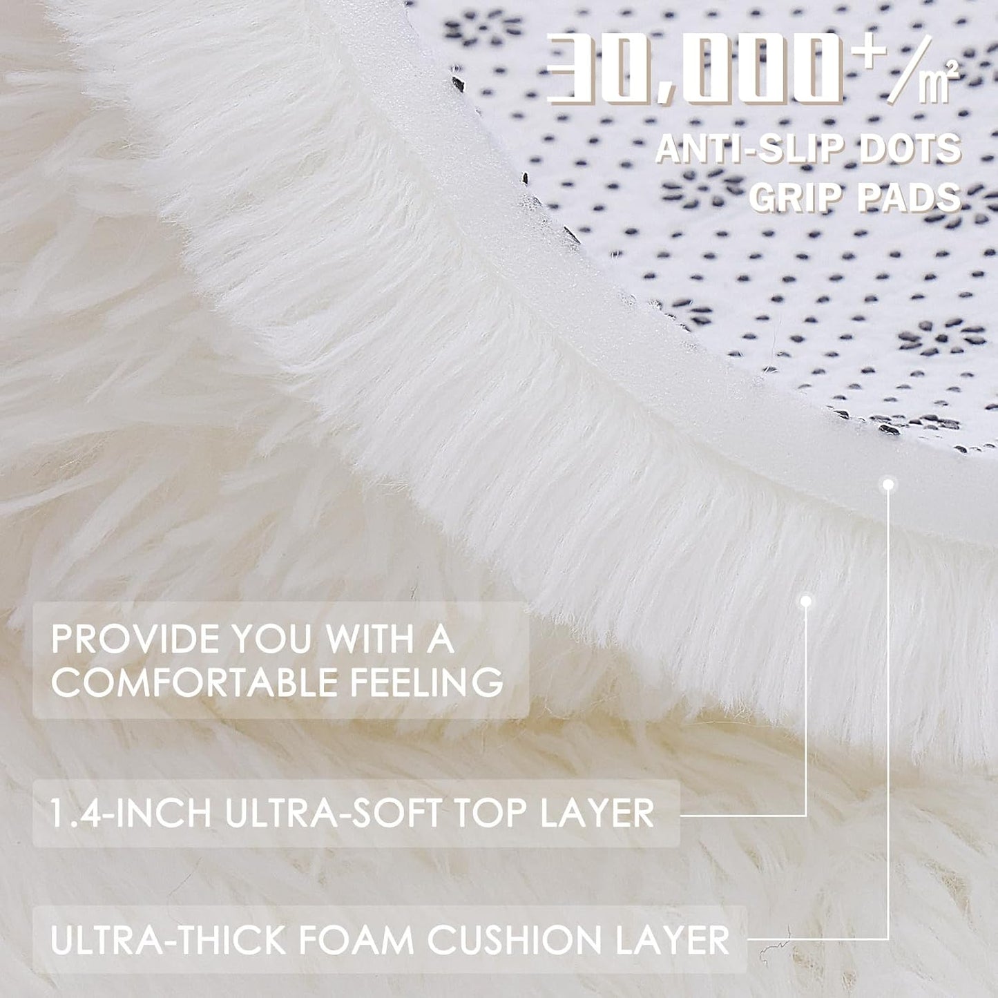 OLANLY Ivory Round Rug - Soft, Fluffy Shaggy Carpet for Bedroom | 4 ft Machine Washable Area Rug