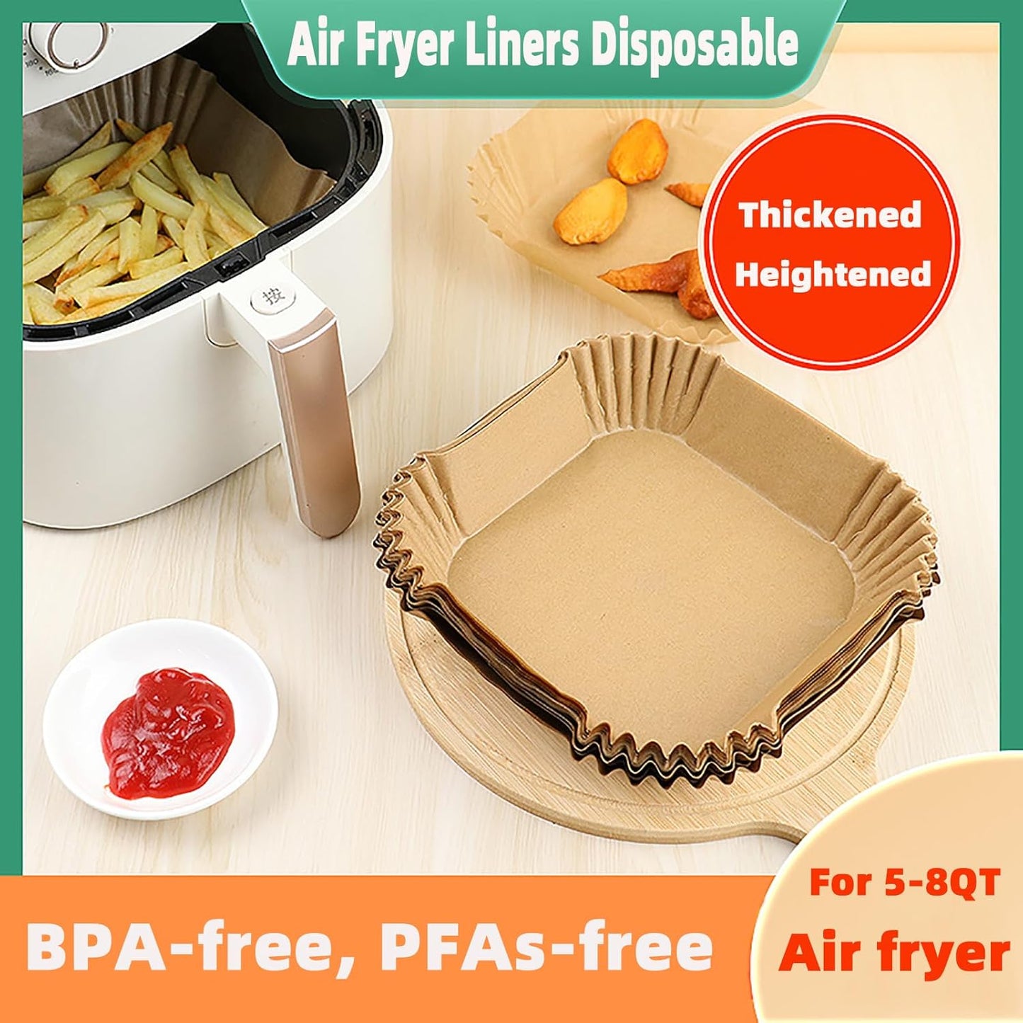 Victoyaw Disposable Air Fryer Liners - 200PCS Non-Stick Parchment Paper for 5-8QT Air Fryers | 9 Inch Square