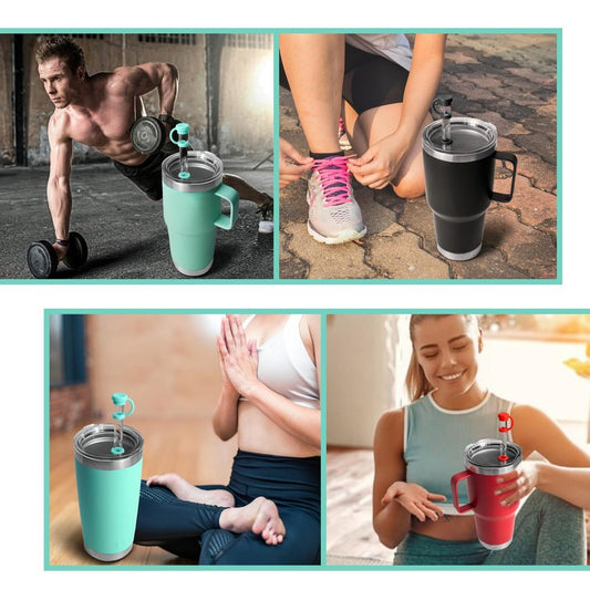 Straw Cover for YETI Cup, 4 Sets Silicone Spill Stopper Compatible with YETI Tumbler, Leak Proof Kit of Mug Accessories Including 4 Straw Cover, 4 Leak Proof Stopper (Black 4PCS)