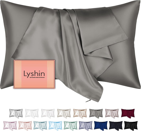 Skiennix Mulberry Silk Pillowcase - Queen Size, Hidden Zipper, Breathable & Cooling - Dark Grey