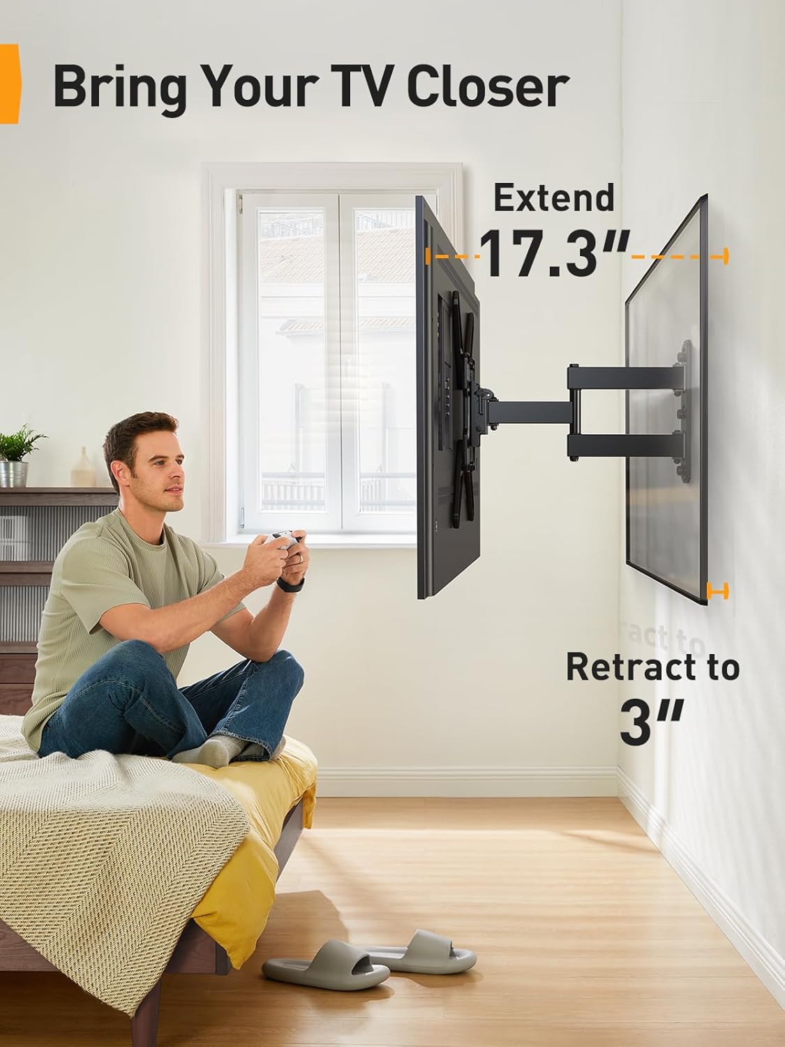 Perlegear Full Motion TV Mount - Articulating Bracket for 26-65 Inch TVs | Tool-Free Tilt & Swivel, Max VESA 400x400mm