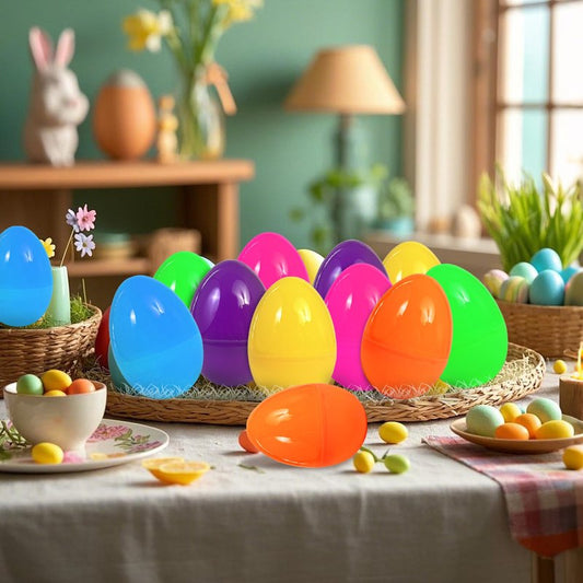 UOUYOO Empty plastic eggs 3.4 inch unfilled plastic Easter eggs for Easter Egg Hunt Suprise Egg Stuffers Filler Easter Decorations 12Pcs