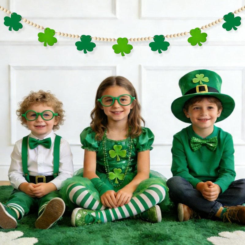 St Patricks Day Decorations St Patricks Day Decor Pre-Assembled Irish Wooden Beads Shamrock Garland Decorations for Mantel Wall Decor March Celebration Home Party Birthday