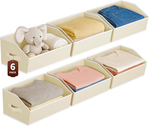 Homsorout Large Closet Organizers - 6 Pack Foldable Fabric Baskets with Handles for Easy Storage | Beige