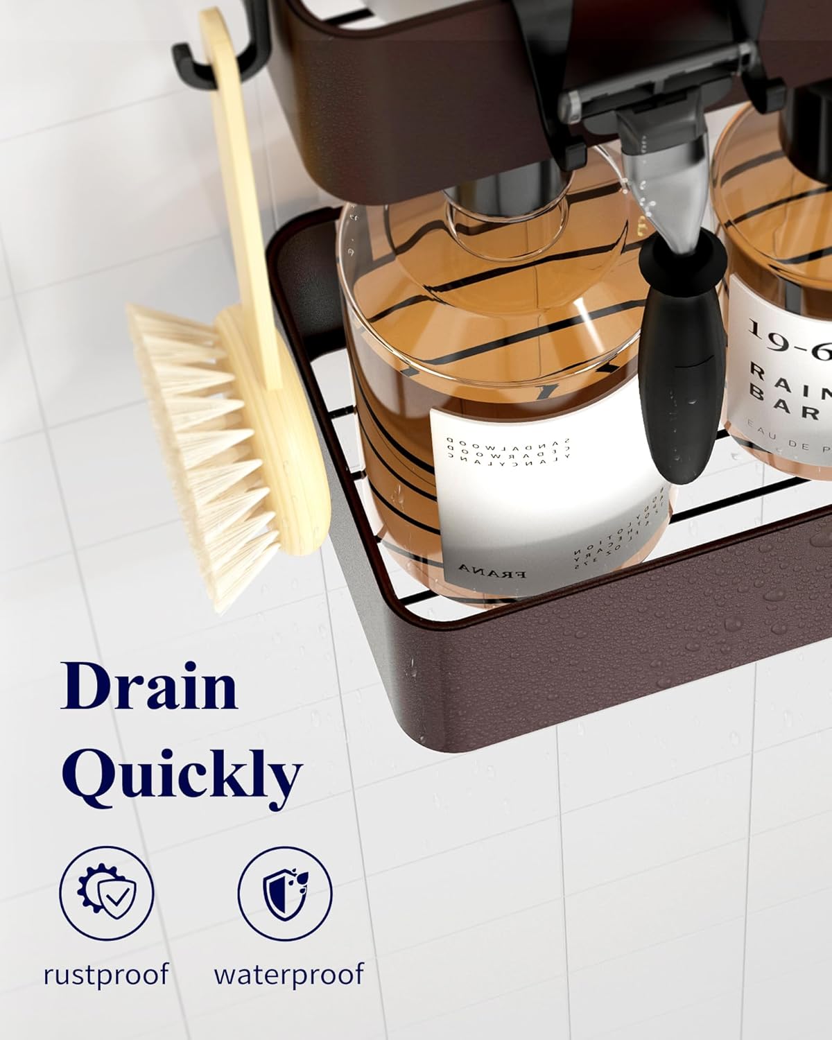 Kitsure Shower Caddy | 2-Pack Adhesive Organizer - Rustproof Metal Shelves, No-Drill, Large, Brown