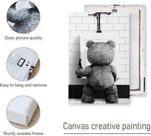 DIHSIEG Canvas Wall Art - Funny Bathroom Print Poster | Vintage Floral Design, 12x16 Inches