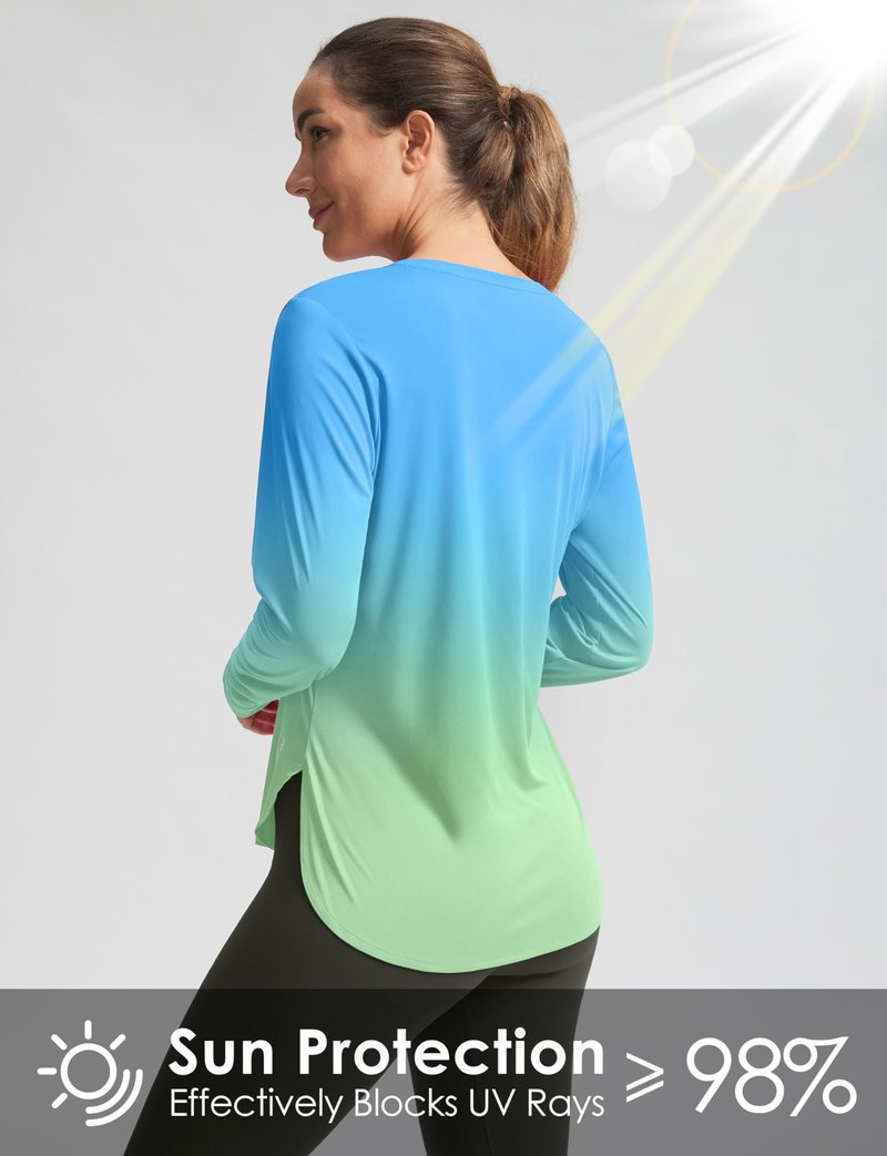 Women's Sun Shirts UPF 50+ Long Sleeve UV Protection Shirt Lightweight Quick Dry Workout Hiking Tops for Women(Green/Yellow Gradient,L)