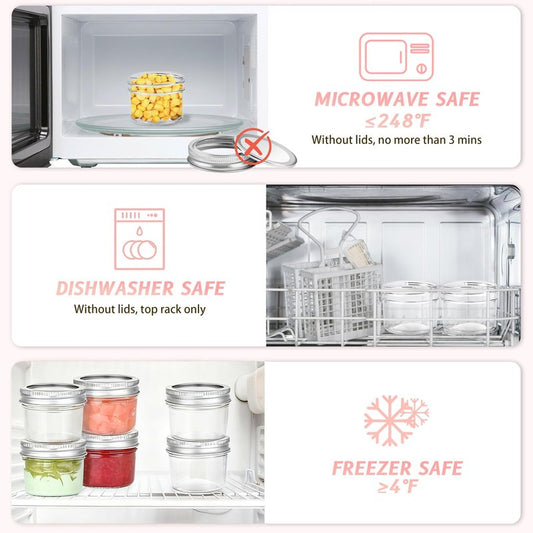 TUZAZO 4 oz Mini Mason Jars with Lids 8 Pack, 4oz Small Glass Mason Canning Jars for Jam Jelly Yogurt Dessert, Shower Wedding Favors Decor