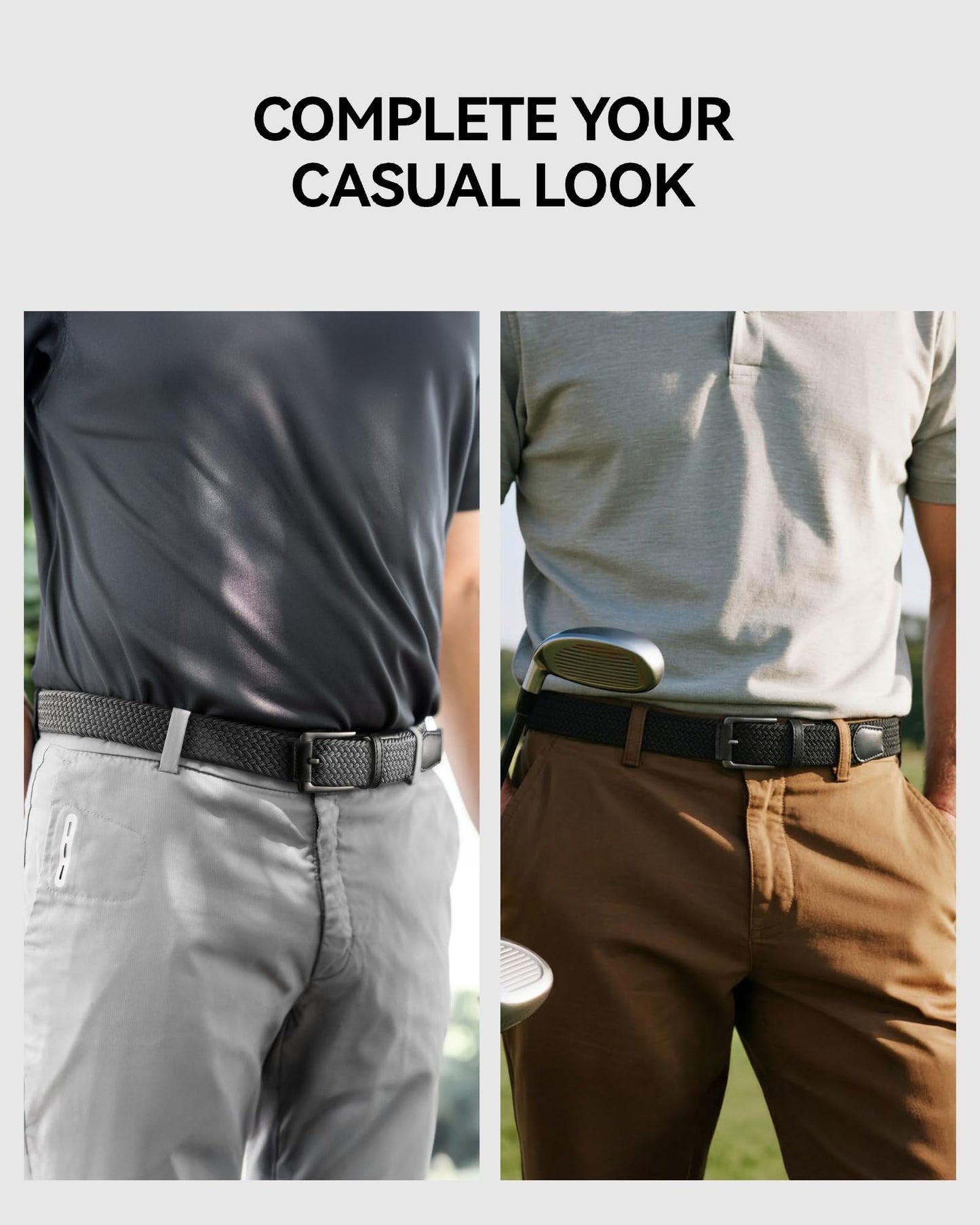CHAOREN Stretch Belt Men 2 Pack - 1 3/8" Braided Golf Belts For Men - Casual Elastic For Pants and Jeans