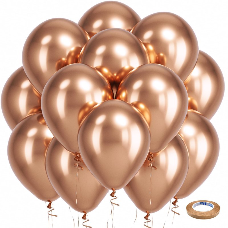 Bezente Rose Gold Metallic Chrome Balloons, 100 Pack 12 inch Rose Gold Latex Round Helium Balloons for Wedding Anniversary Bridal Shower Birthday Party Decorations