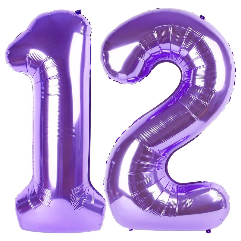 Purple Number 12 Balloon 40 Inch, 12th Birthday Party Decorations for Children, Giant 12 Foil Balloon for Party Supplies