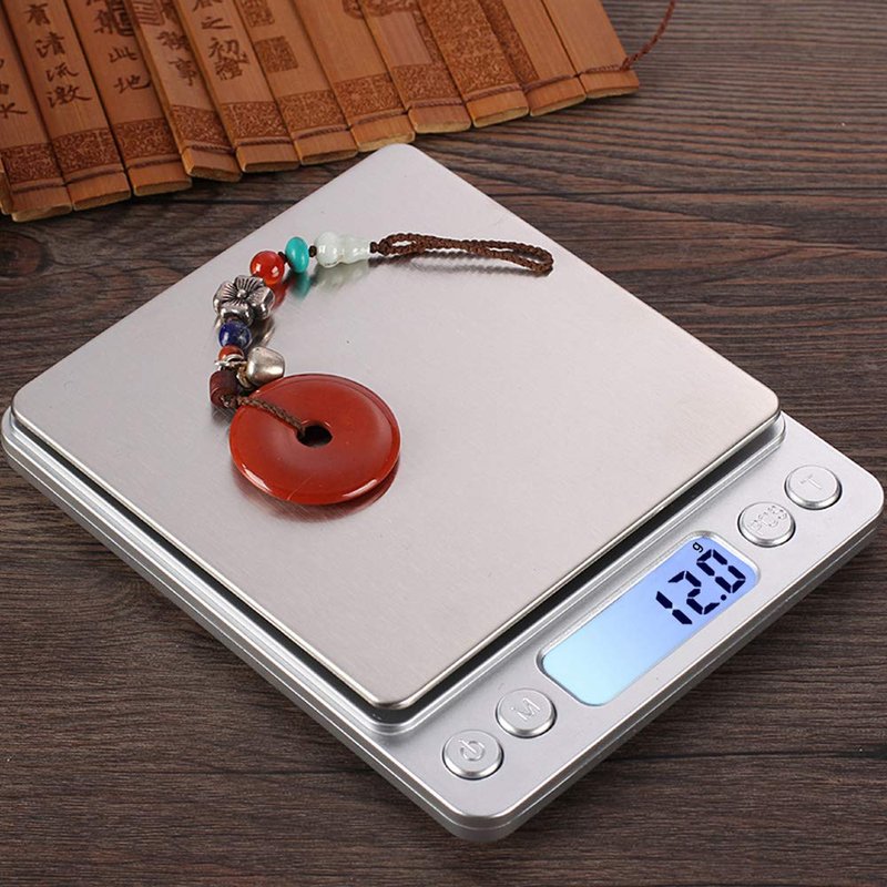 Small Digital Scale,3kg/0.1g,6.6lb,Kitchen Scale,Food Scale,with Blue Backlit LCD Display, 6 Units, Auto Off, Tare, PCS Function, Stainless Steel, Battery Included,Soft Tape Included(150cm)