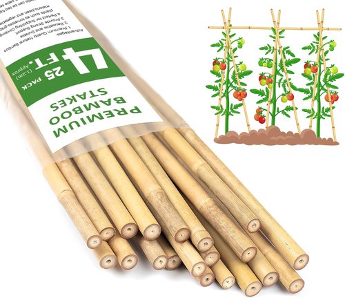 HAINANSTRY 4FT Bamboo Plant Stakes - 25Pcs Sturdy Garden Support for Indoor/Outdoor Climbing Plants