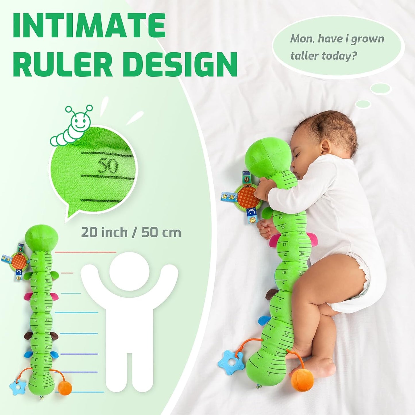 Sumobaby Music Caterpillar Plush Toy - Infant Teething & Tummy Time Rattle | 0-12 Months (Green-Leaf)