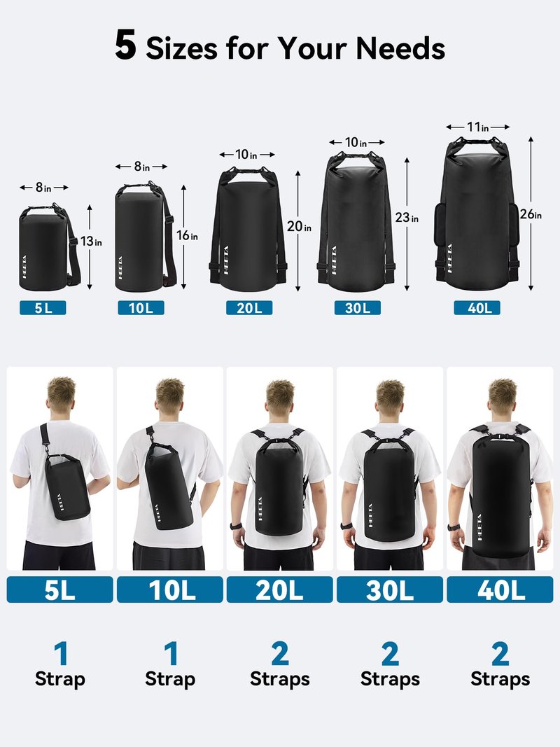 HEETA Waterproof Dry Bag for Women Men, Roll Top Lightweight Dry Storage Bag Backpack with Emergency Whistle for Travel, Kayaking, Boating, Camping, Beach, Cruise Ship Essentials (Black, 20L)