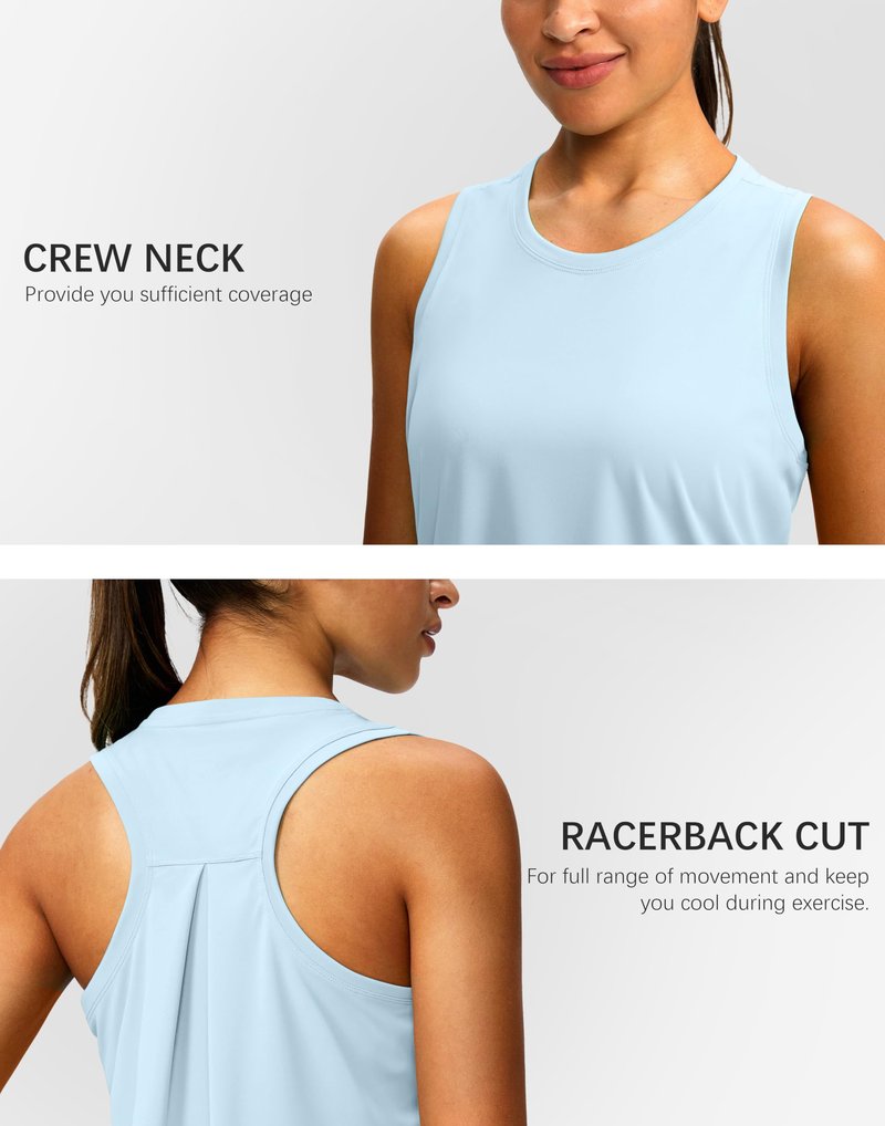 Women's Workout Tops Racerback Athletic Tank Tops Sleeveless Loose Fit Yoga Running Gym Shirts for Women(Blue Linen,M)
