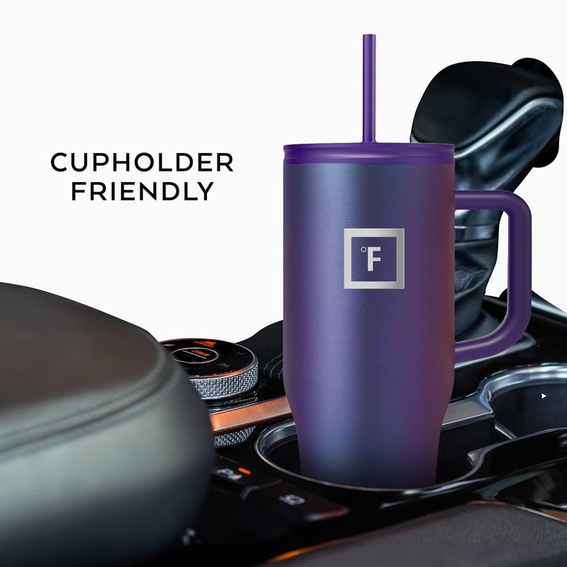 IRON °FLASK Co-Pilot Insulated Mug w/Straw & Flip Cap Lids - Cup Holder Bottle for Hot, Cold Drink - Leak-Proof - Water, Coffee Portable Travel Mug - Aurora, 32 Oz
