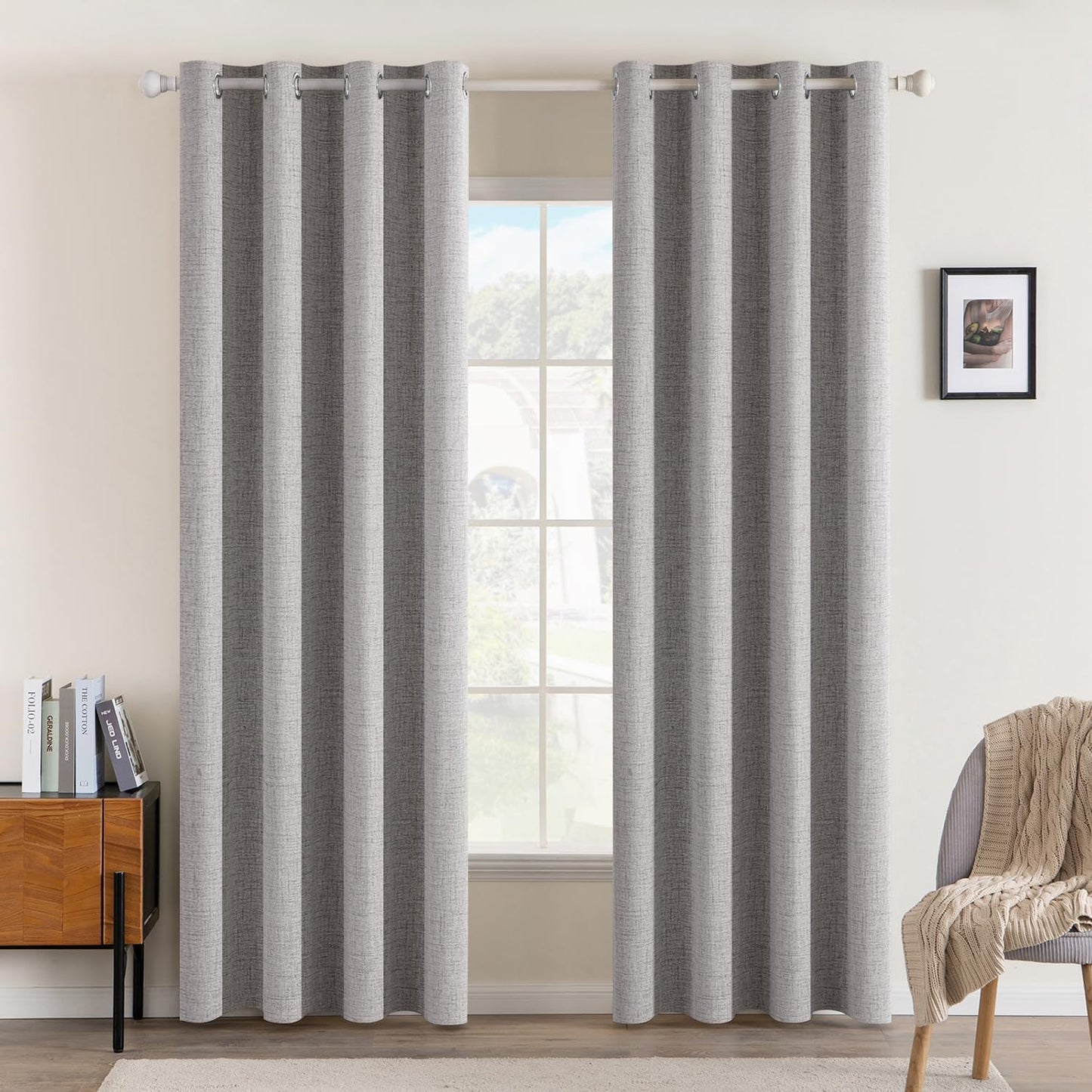 MIULEE Blackout Curtains - 100% Thermal Insulated Linen Texture Drapes | Light Gray, 52x72 Inch (2 Panels)