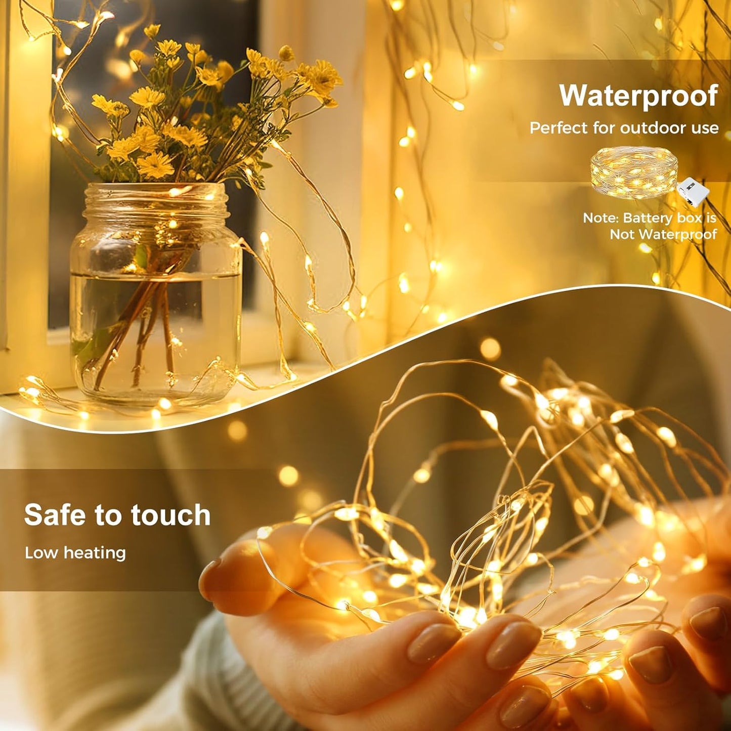 Kolpop 20 Pack LED Fairy Lights - Battery Operated Mini Twinkle String Lights | Waterproof Warm White for Christmas & Parties