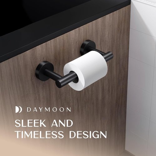 Day Moon™ Toilet Paper Holder - Modern Wall-Mounted Roll Holder - Classic Black Finish - 1 Pack