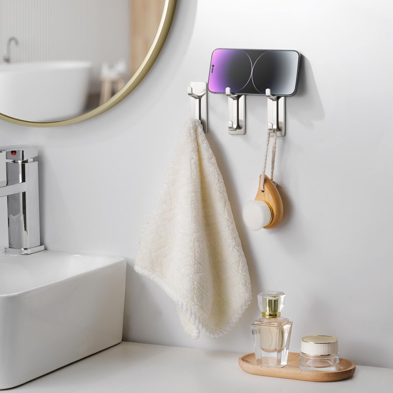 pickpiff Wall Hooks for Coat and Towel: 13LB Strong Adhesive Door Hanger Stick on, Brushed Nickel 6 Pack