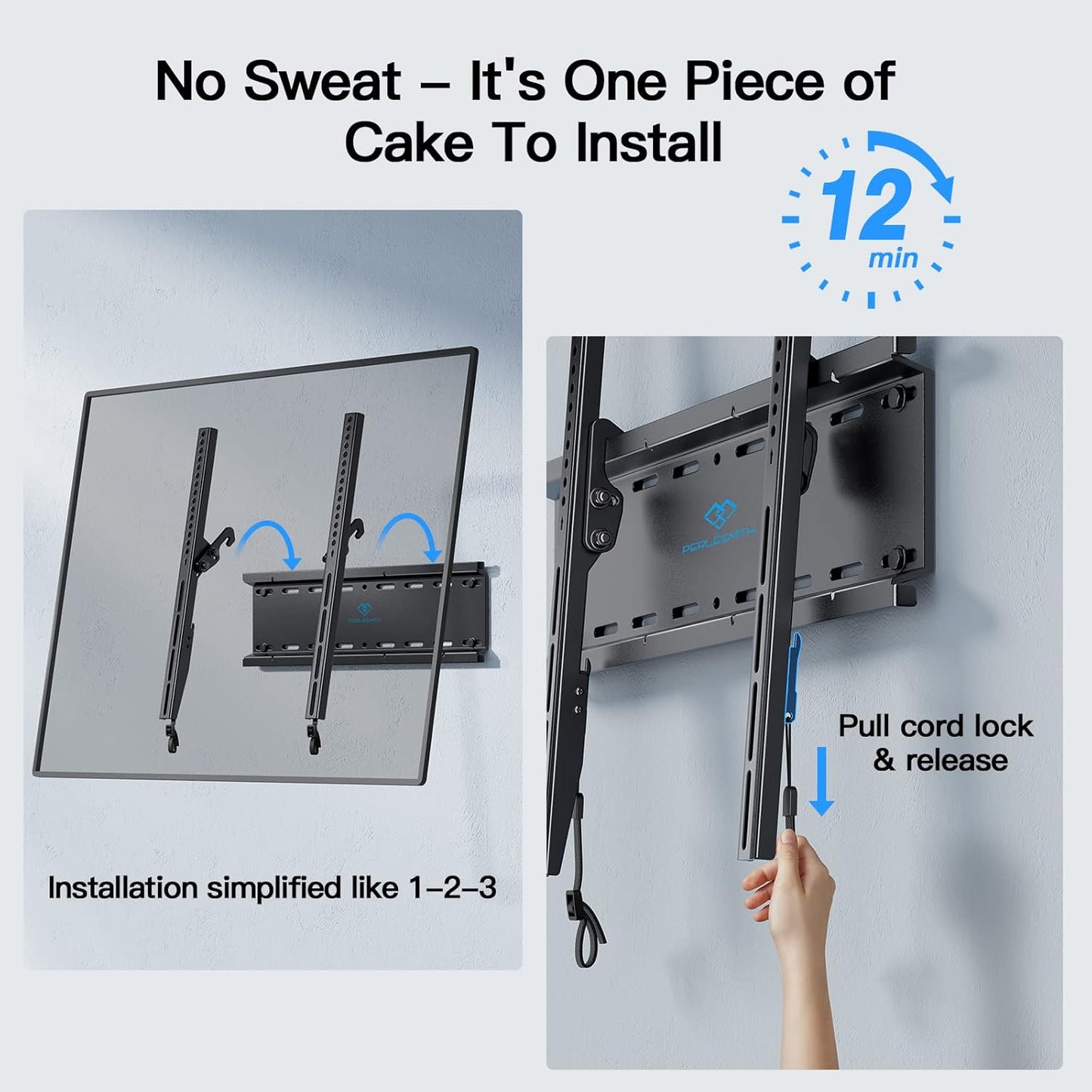 Perlesmith Tilting TV Wall Mount Bracket - Low Profile for 23-60 Inch Flat Screen TVs | VESA 400x400mm, 115lbs Capacity