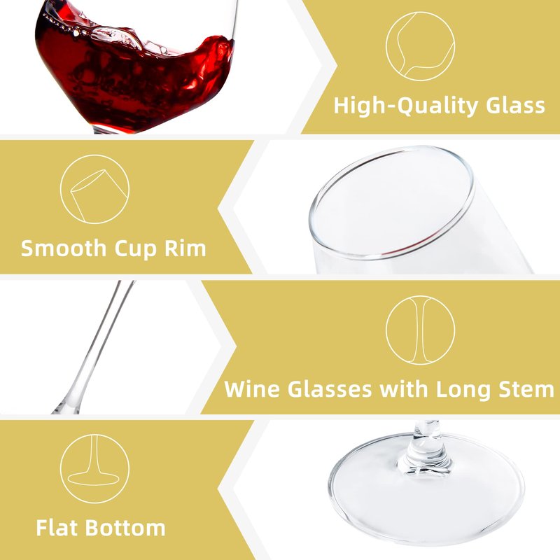 SHYRC Wine Glasses Set of 8, 12oz Clear Red/White, Long Stem Wine Glasses for Party, Wedding and Home