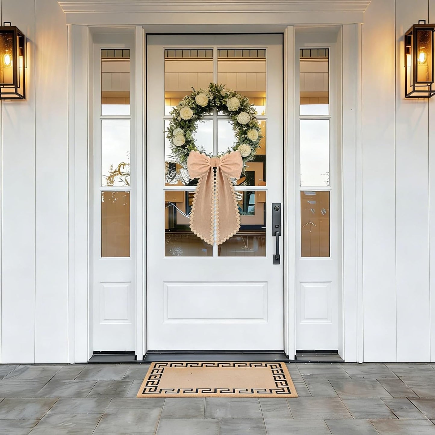 Skiennix Scalloped Wreath Sash - Ruffle Ribbon Bow for Front Door & Porch Decor | 2 Pcs Burlap Set
