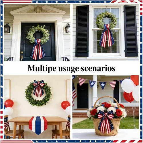 Dream Loom Patriotic Wreath Sash - 2pcs Red, White & Blue Stripe Satin Accessories for 4th of July Decor